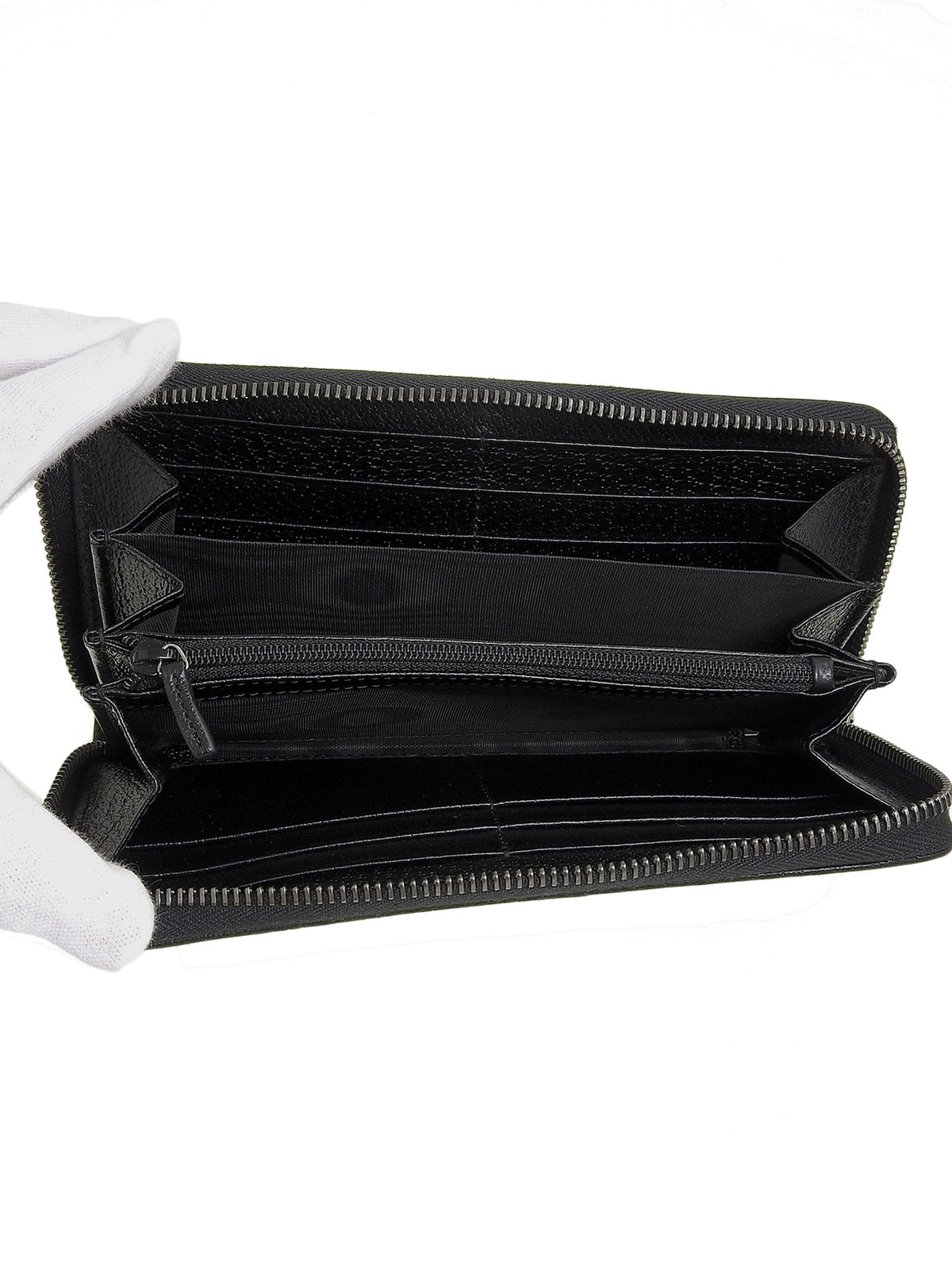 キャンバスGGパターンロゴプレートジップロングウォレット ブラック