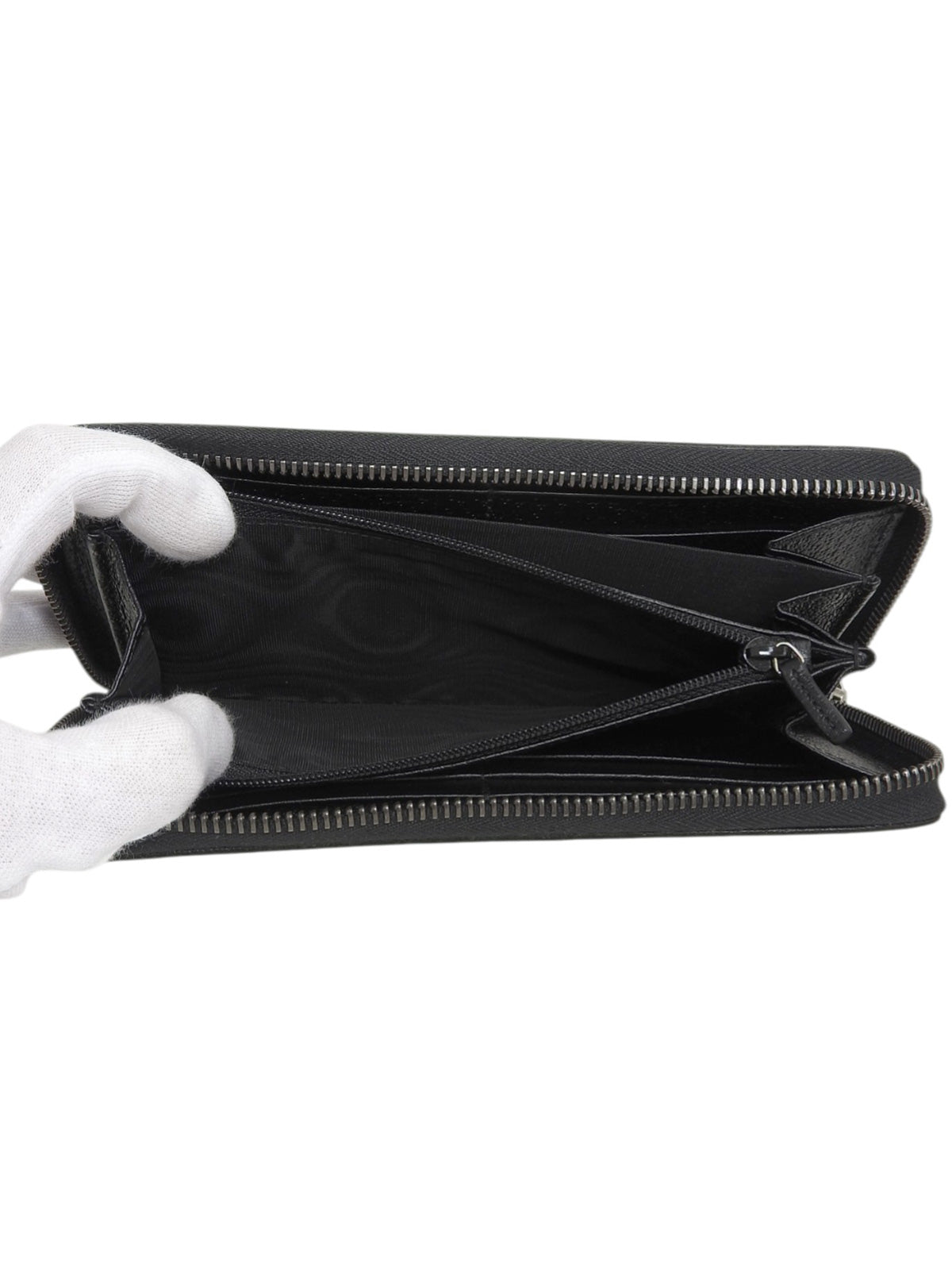 Canvas GG Pattern Logo Plaque Zip Long Wallet Black
