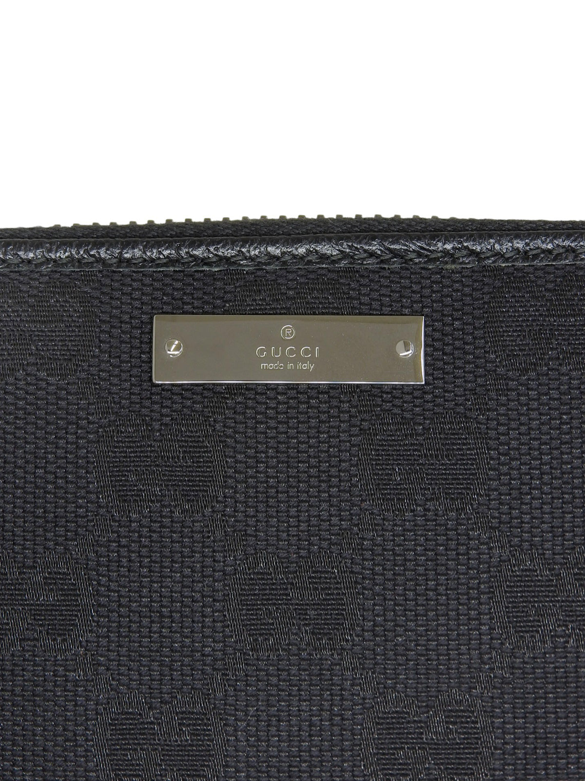 Canvas GG Pattern Logo Plaque Zip Long Wallet Black