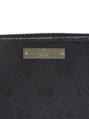 Canvas GG Pattern Logo Plaque Zip Long Wallet Black