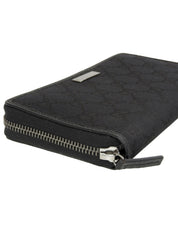Canvas GG Pattern Logo Plaque Zip Long Wallet Black