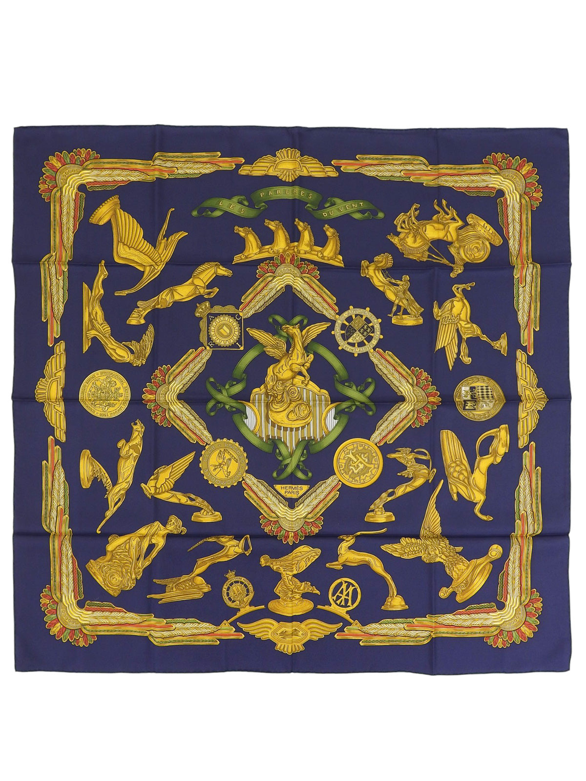 カレ90　Les Parures Du Ventパターンスカーフ　ダークネイビー／マルチ