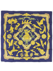 カレ90　Les Parures Du Ventパターンスカーフ　ダークネイビー／マルチ