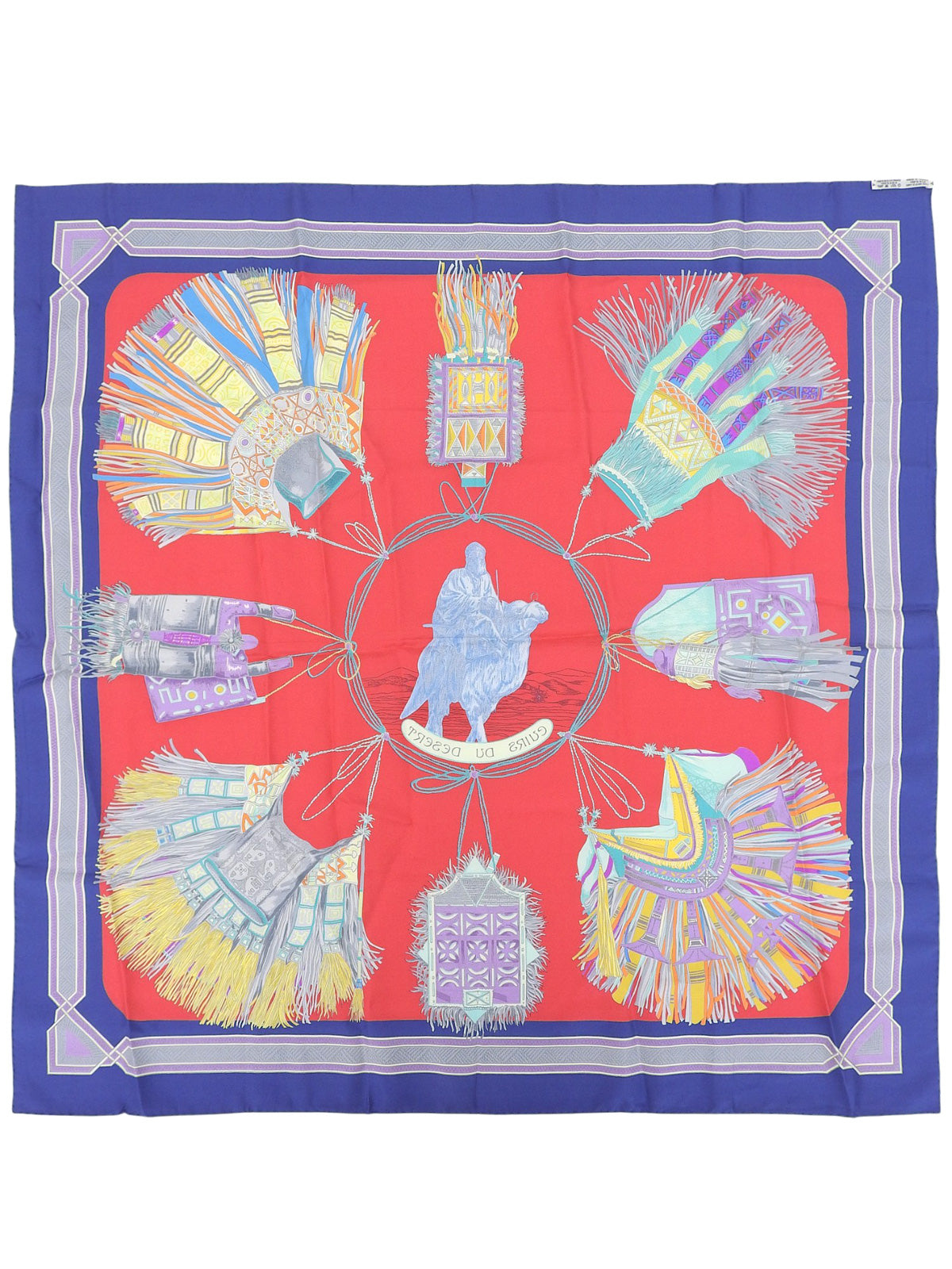 Carré 90 Cuirs du Desert Pattern Scarf Red/Multi