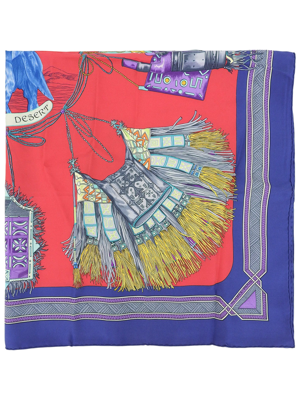 カレ90 cuirs du desertパターンスカーフ レッド/マルチ