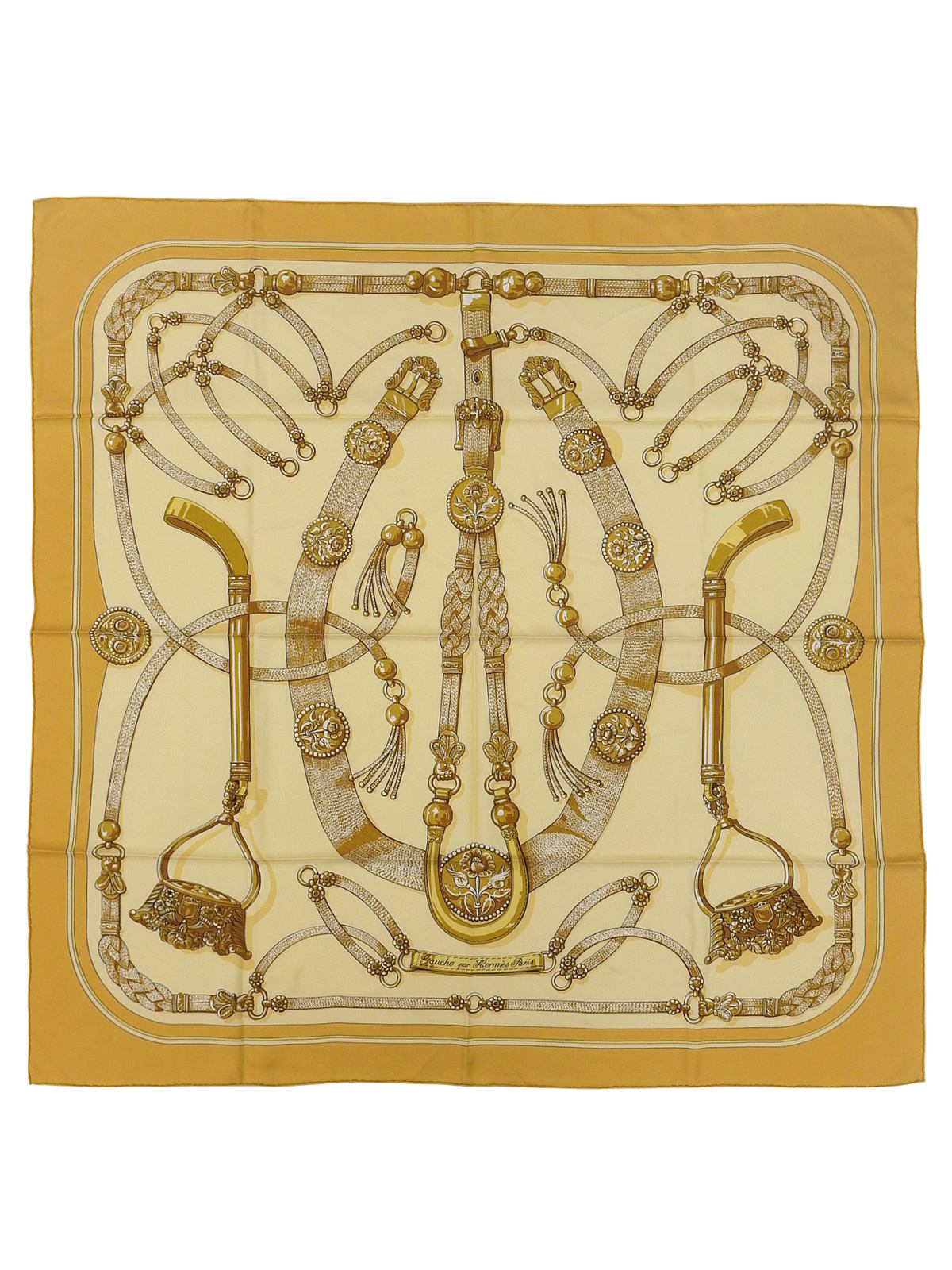 カレ90 Gaucho Par Hermes Paris ベージュ/オレンジ