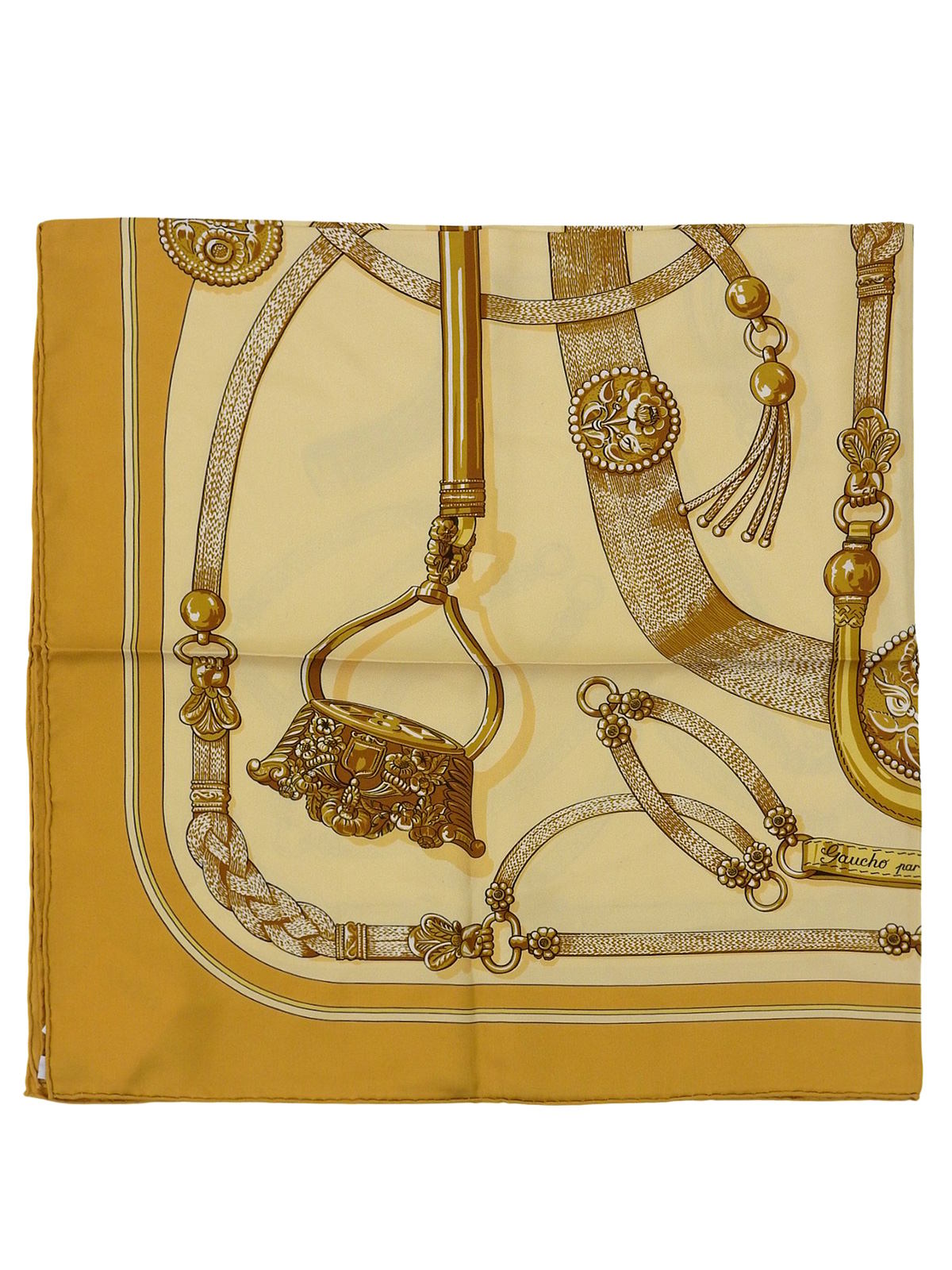 カレ90 Gaucho Par Hermes Paris ベージュ/オレンジ