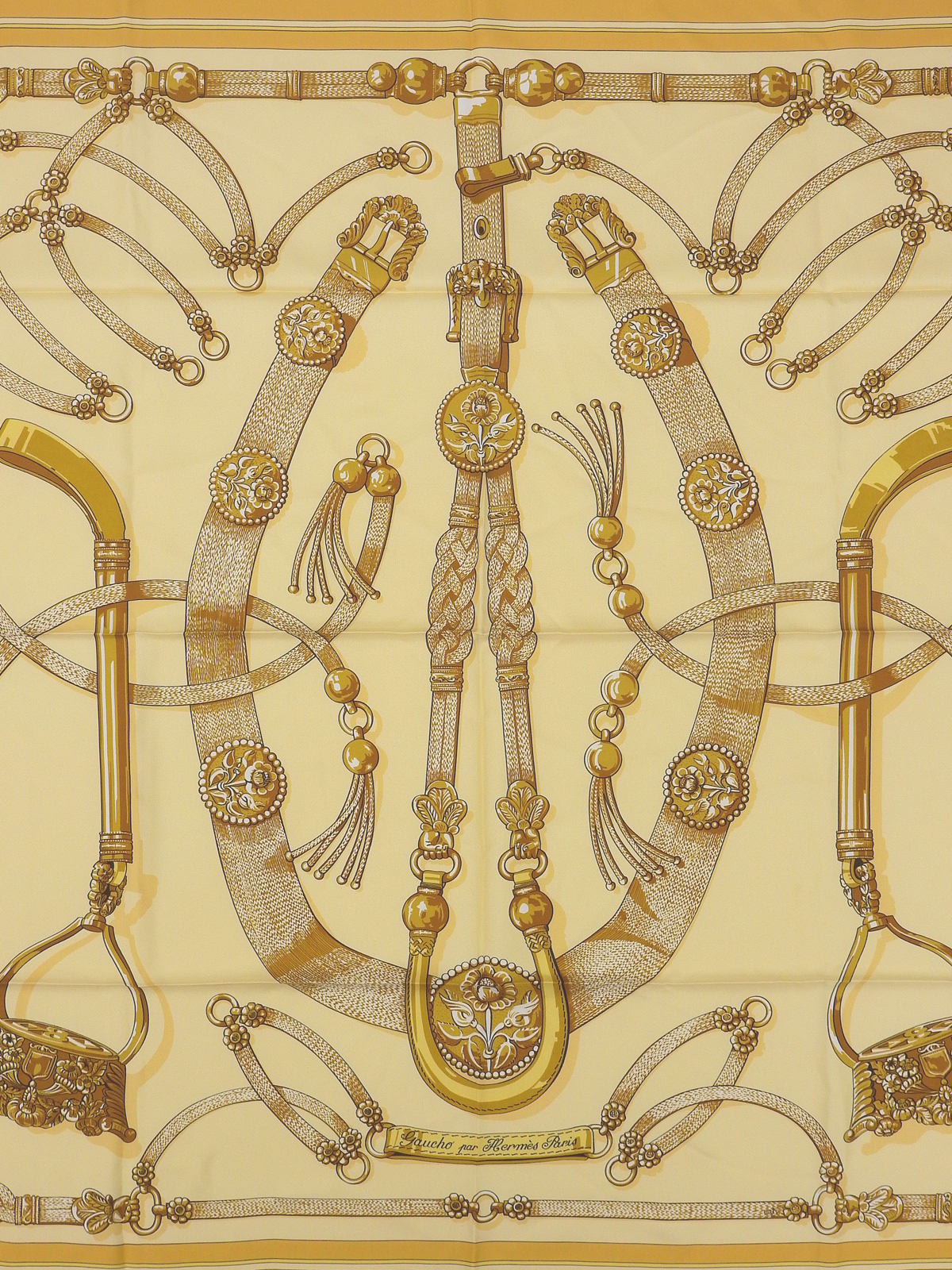 カレ90 Gaucho Par Hermes Paris ベージュ/オレンジ