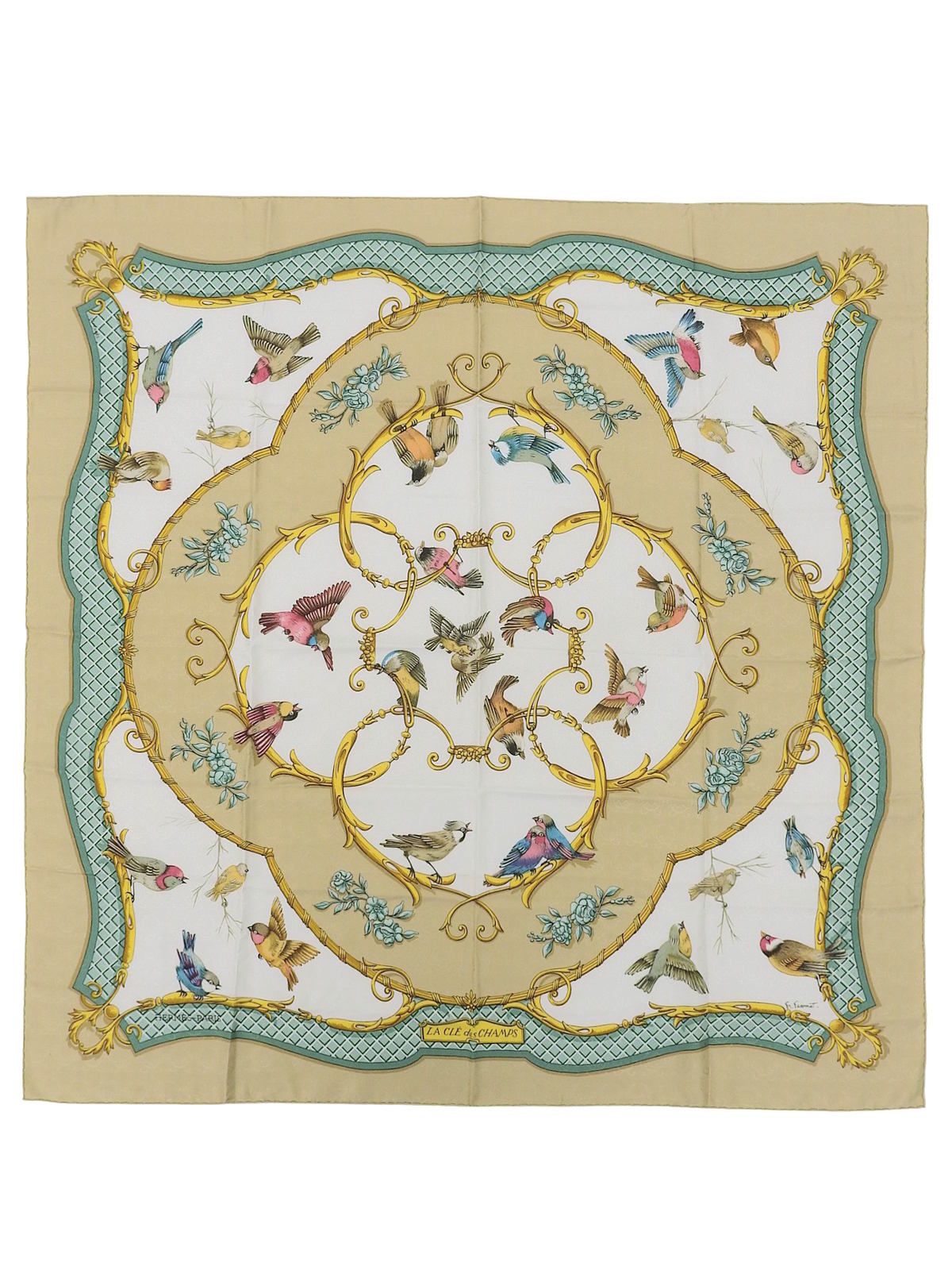 Carré 90 La Cle des Champs Beige/White