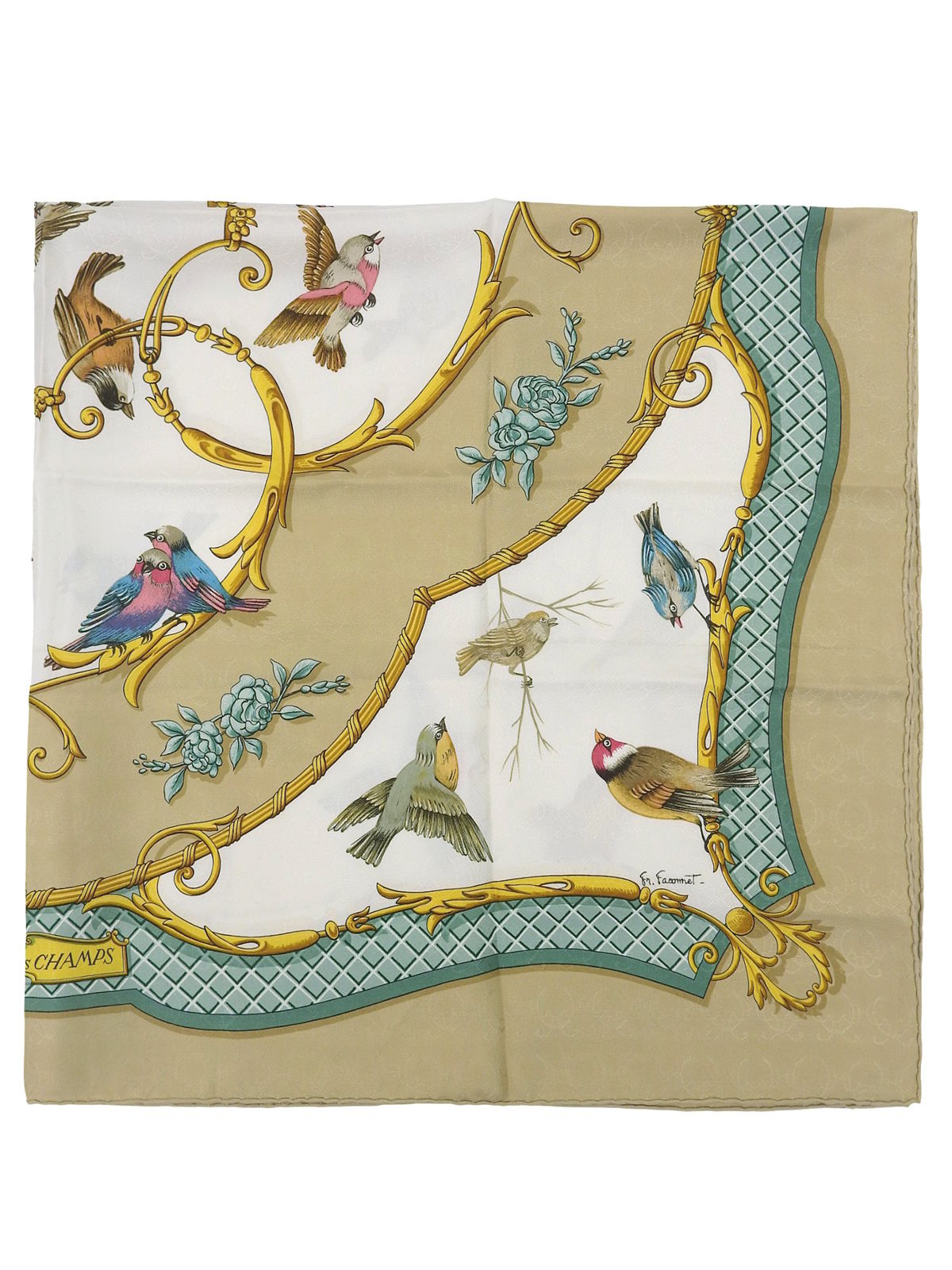 Carré 90 La Cle des Champs Beige/White