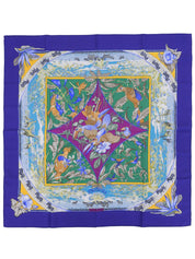 カレ90 Tropiquesパターンスカーフ ブルー/マルチ