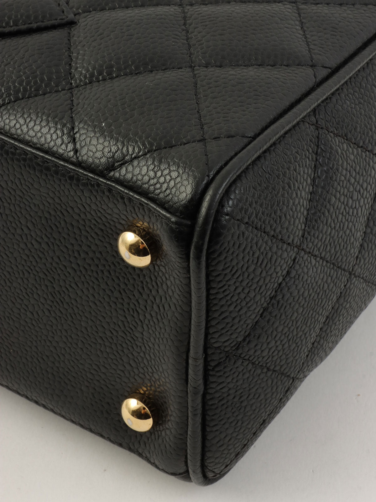 2003 Caviar Skin CC Mark Stitch Mini Boston Bag in Black