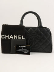 2003 Caviar Skin CC Mark Stitch Mini Boston Bag in Black