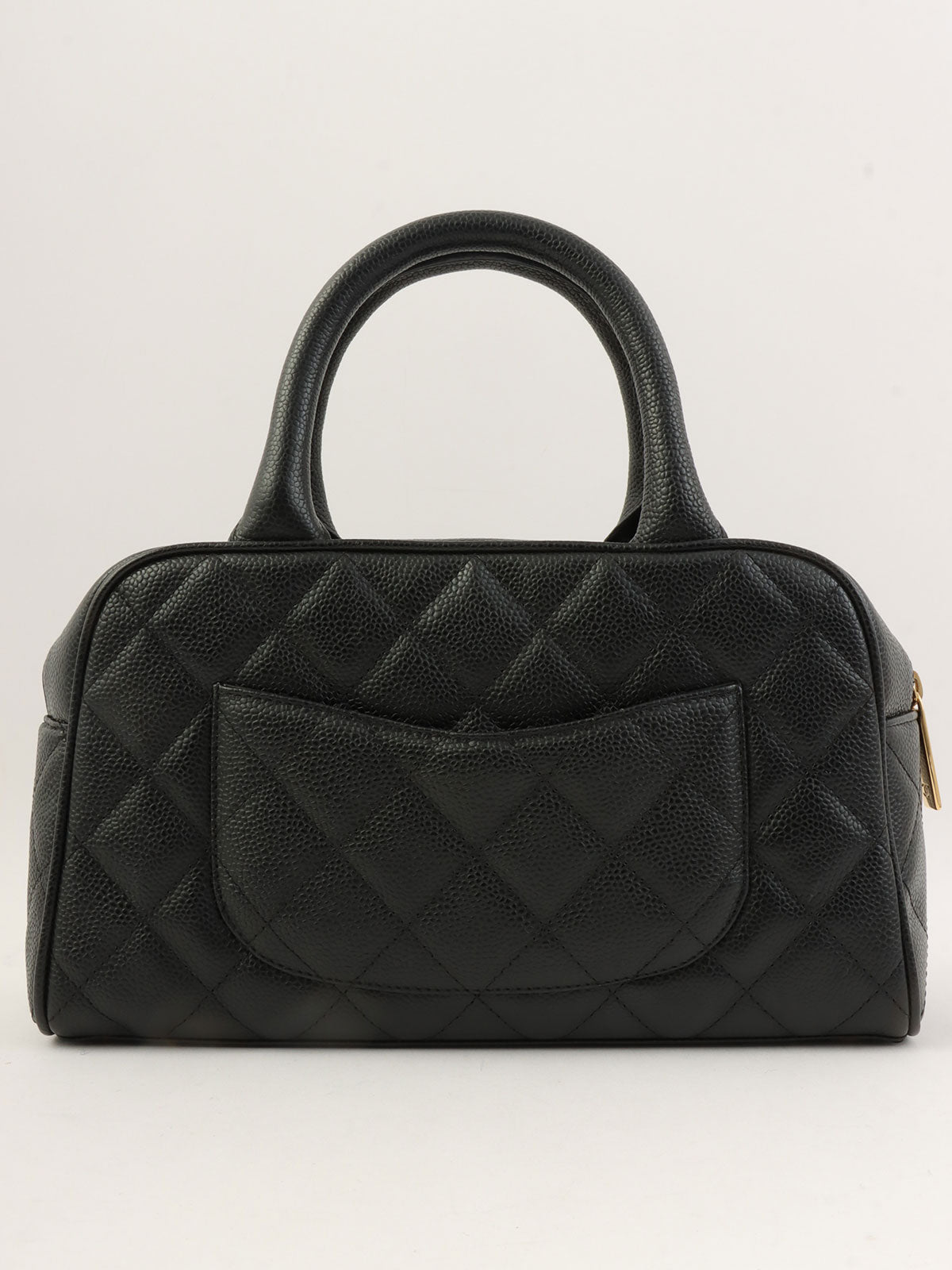 2003 Caviar Skin CC Mark Stitch Mini Boston Bag in Black