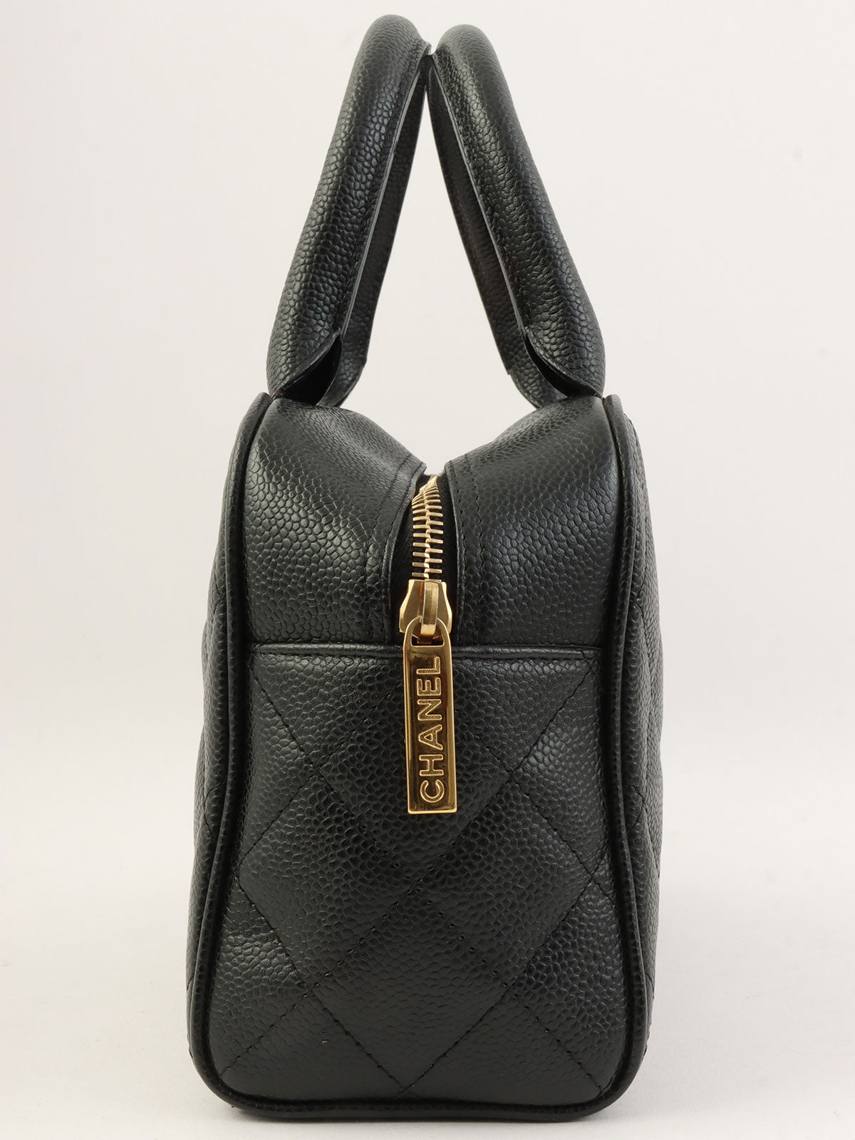 2003 Caviar Skin CC Mark Stitch Mini Boston Bag in Black