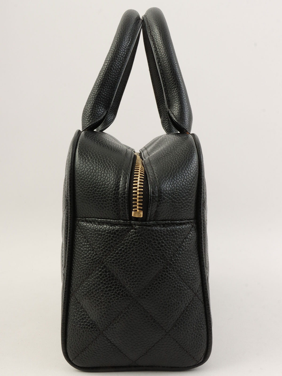 2003 Caviar Skin CC Mark Stitch Mini Boston Bag in Black