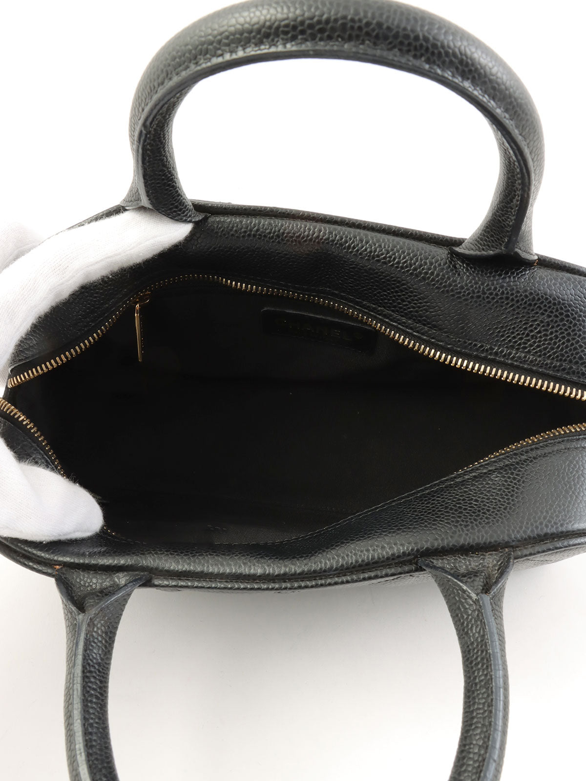 2003 Caviar Skin CC Mark Stitch Mini Boston Bag in Black