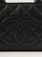 2003 Caviar Skin CC Mark Stitch Mini Boston Bag in Black