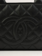 2003 Caviar Skin CC Mark Stitch Mini Boston Bag in Black