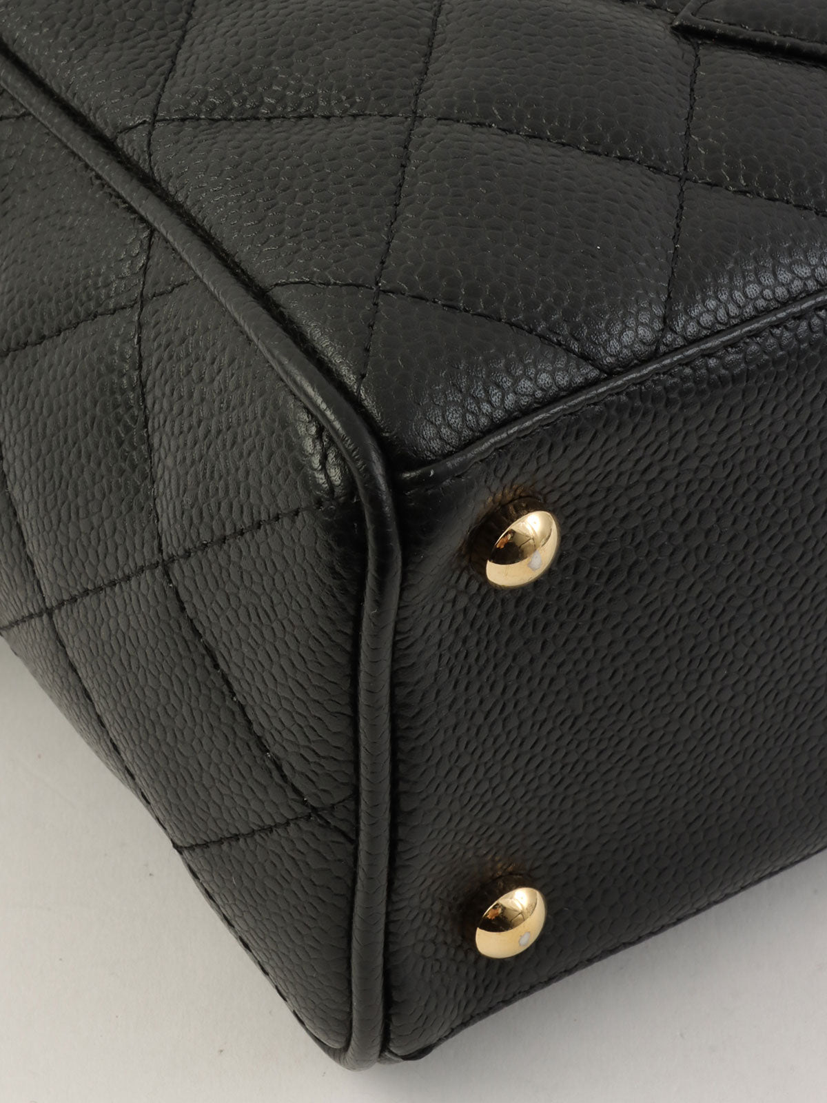 2003 Caviar Skin CC Mark Stitch Mini Boston Bag in Black