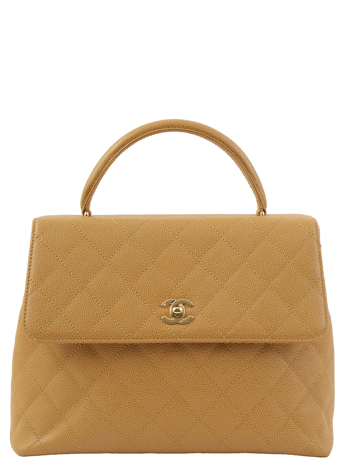 约2000年鱼子酱皮CC旋扣手提包，米色