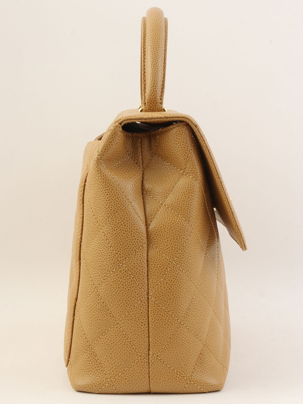 约2000年鱼子酱皮CC旋扣手提包，米色