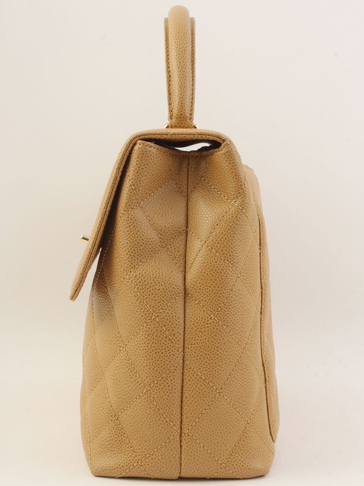 约2000年鱼子酱皮CC旋扣手提包，米色