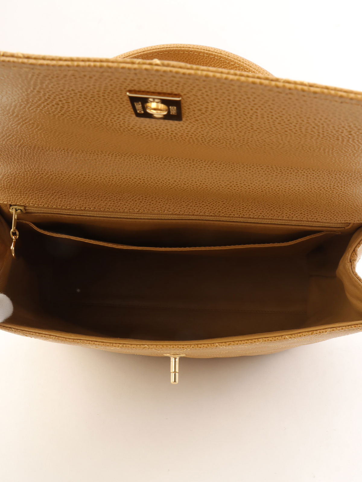 约2000年鱼子酱皮CC旋扣手提包，米色