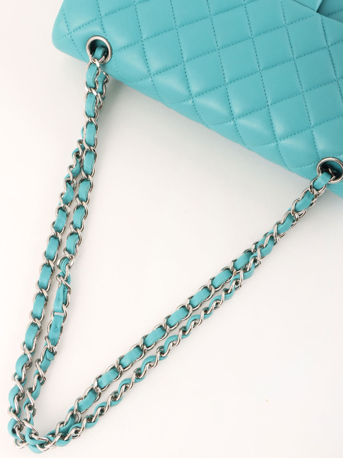 2014年頃製 クラシックフラップチェーンバッグ25cm ターコイズブルー