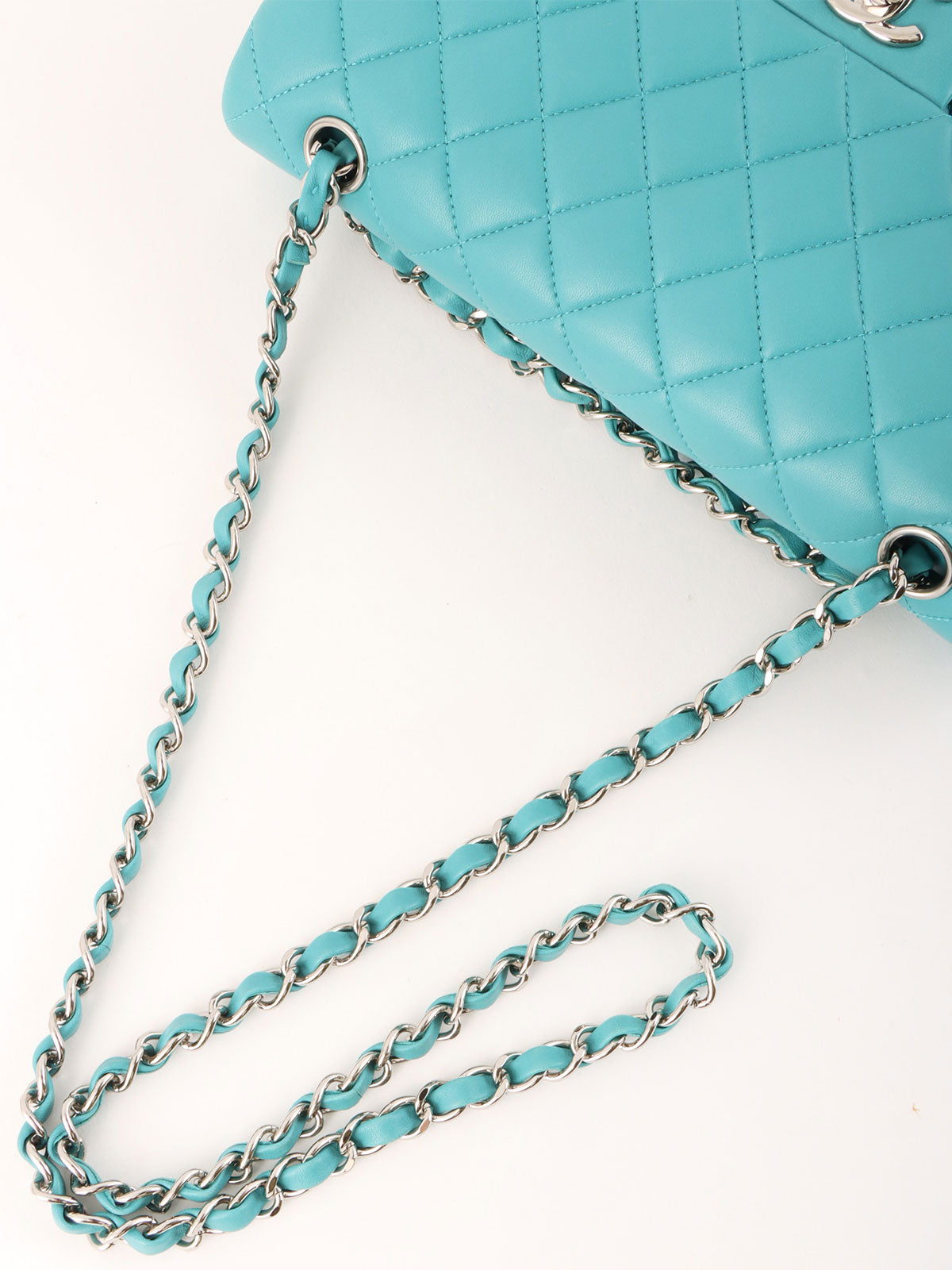 2014年頃製 クラシックフラップチェーンバッグ25cm ターコイズブルー