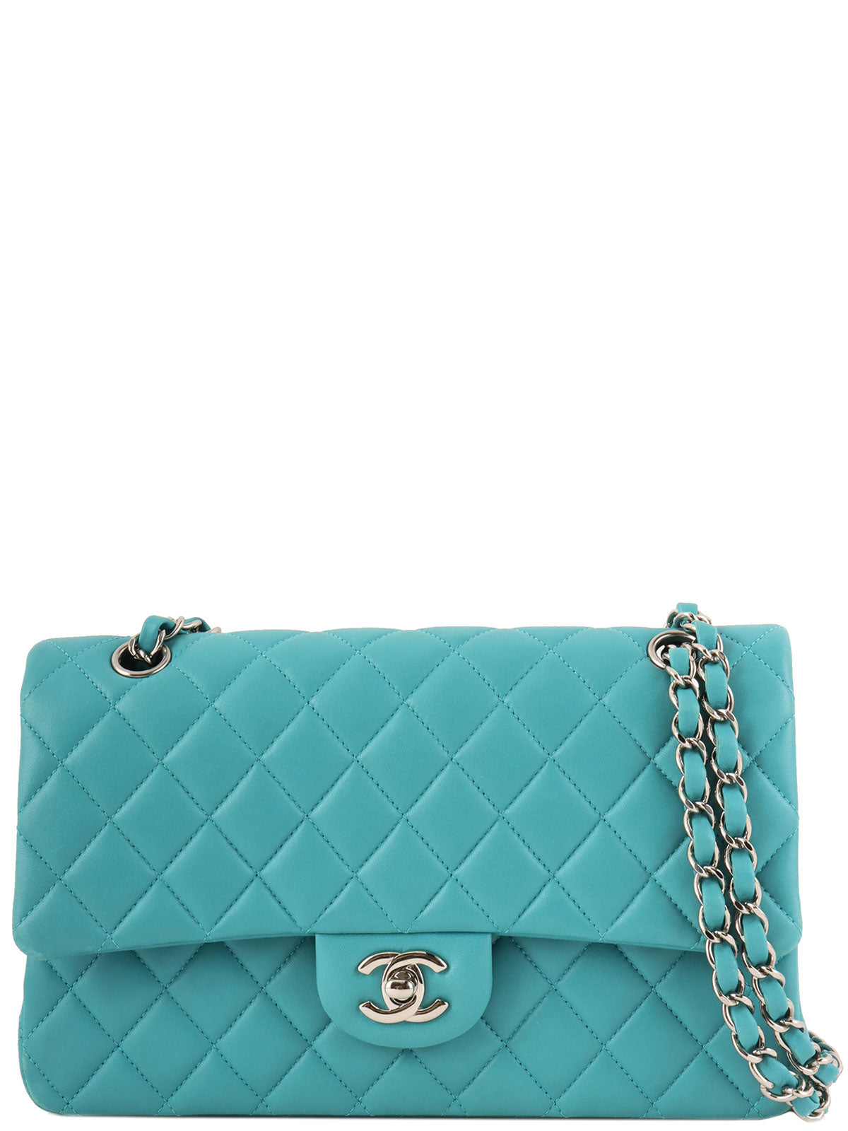 2014年頃製 クラシックフラップチェーンバッグ25cm ターコイズブルー