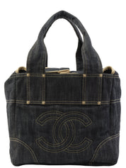 闪亮牛仔布CC标志缝线手提包，靛蓝色，约2005年