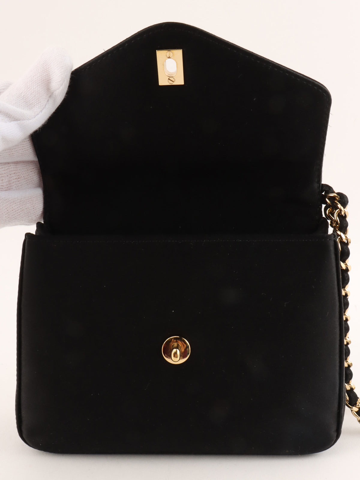 Circa 2000 Satin CC Turnlock Chain Bag Mini Black