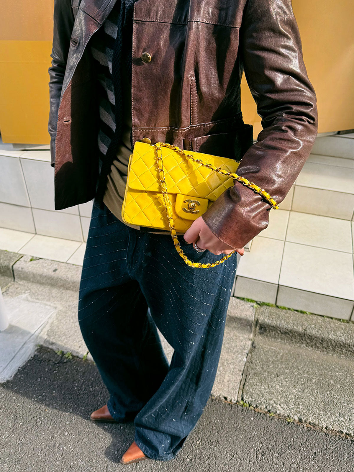 1998年頃製 クラシックフラップチェーンバッグ23cm イエロー