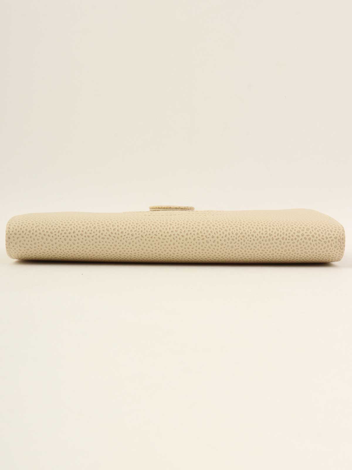 2000年頃製 キャビアスキンCCマークステッチロングウォレット アイボリー