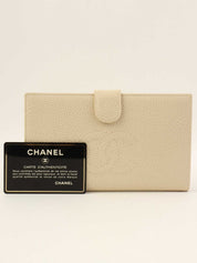 2000年頃製 キャビアスキンCCマークステッチロングウォレット アイボリー