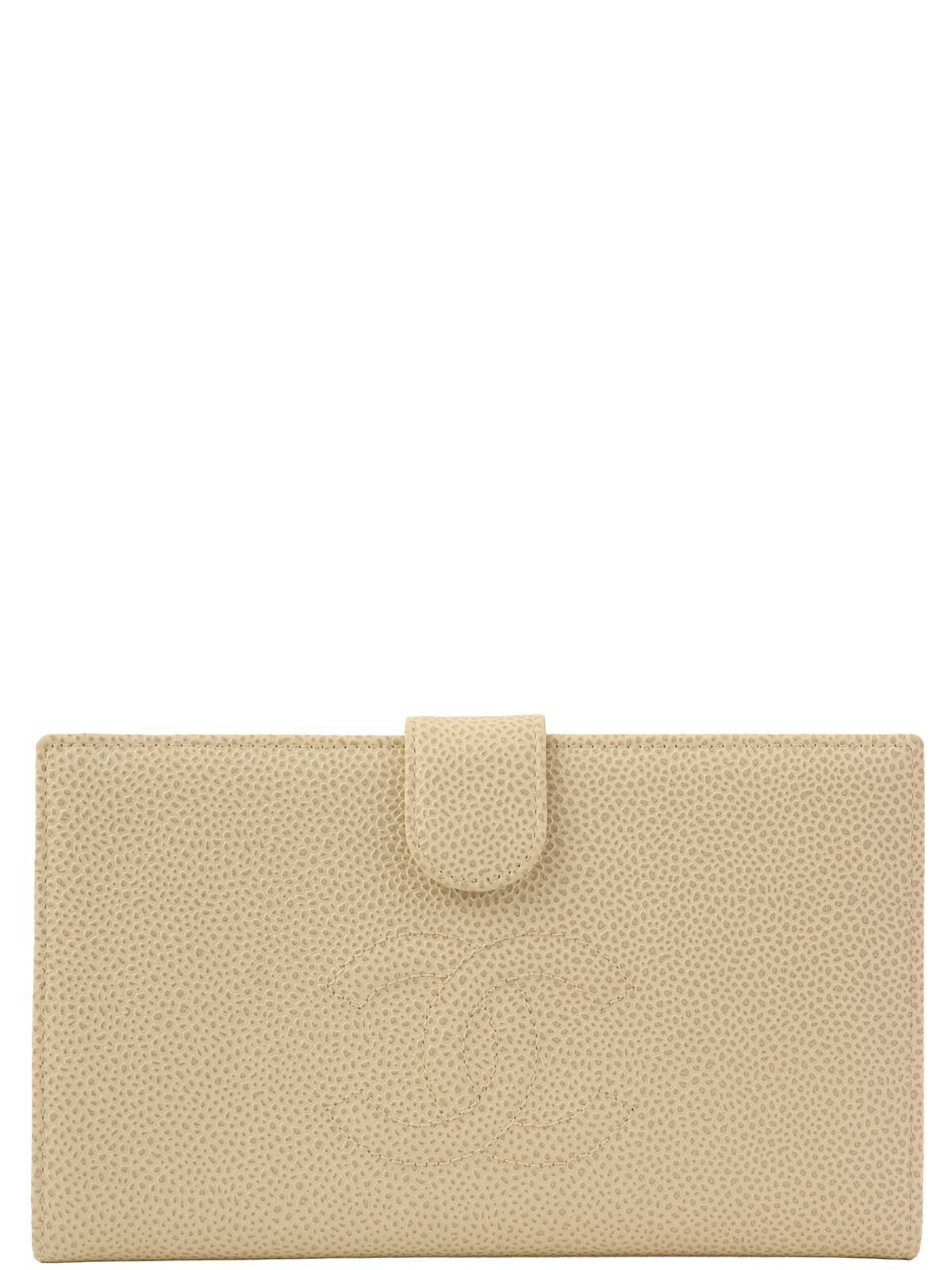 2000年頃製 キャビアスキンCCマークステッチロングウォレット アイボリー