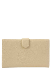 2000年頃製 キャビアスキンCCマークステッチロングウォレット アイボリー