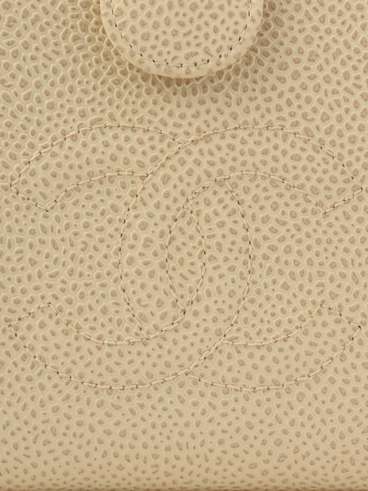 2000年頃製 キャビアスキンCCマークステッチロングウォレット アイボリー