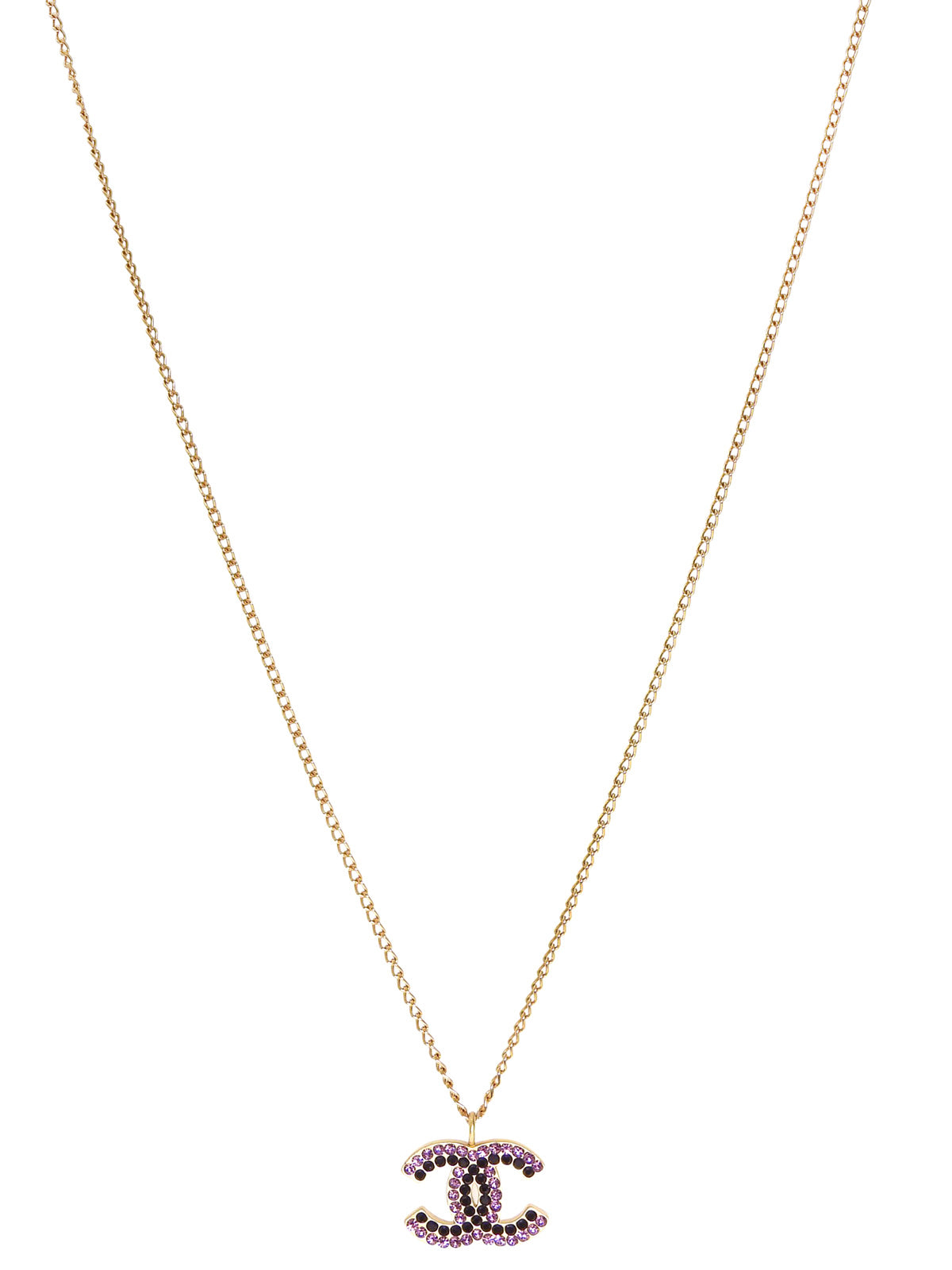 2002年製 ラインストーンCCマークプレートネックレス ゴールド/ブラック/ピンク