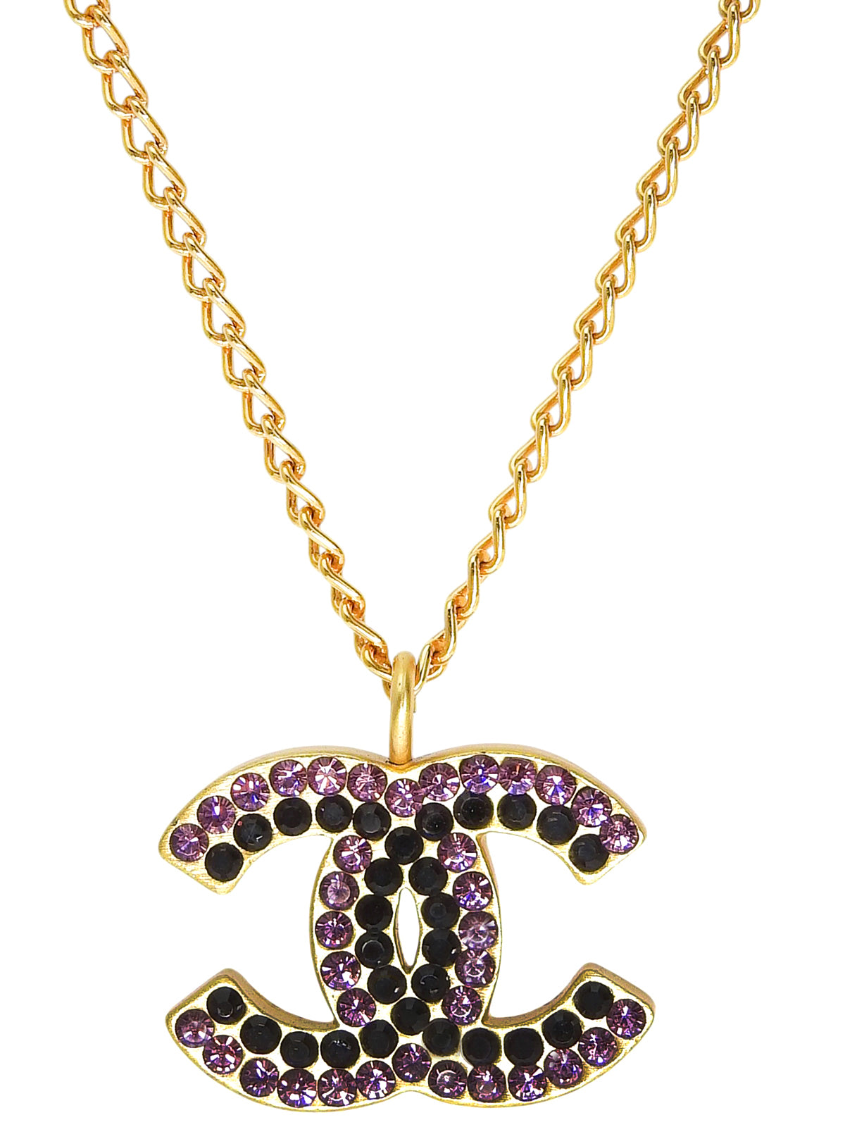 2002年製 ラインストーンCCマークプレートネックレス ゴールド/ブラック/ピンク