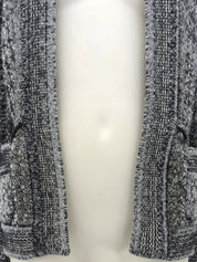 ラインストーンCCマークボタンチェーンデザインニットジャケット　グレー／ホワイト