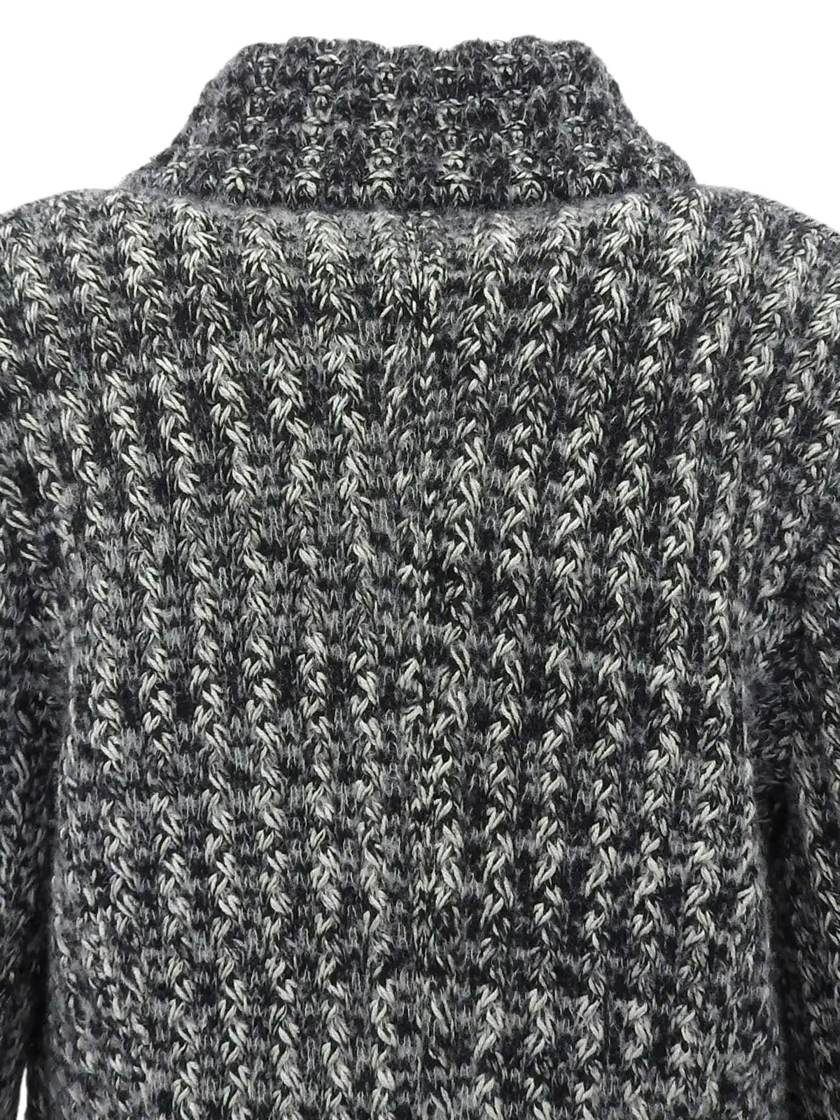 ラインストーンCCマークボタンチェーンデザインニットジャケット　グレー／ホワイト