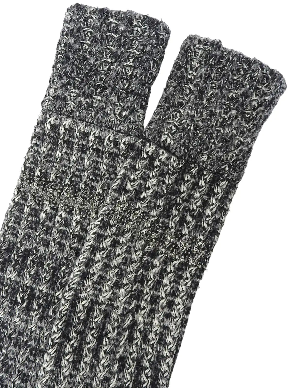 ラインストーンCCマークボタンチェーンデザインニットジャケット　グレー／ホワイト