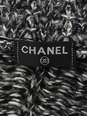 ラインストーンCCマークボタンチェーンデザインニットジャケット　グレー／ホワイト