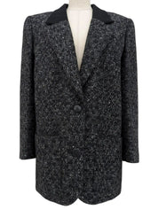 Tweed long jacket in black, gray, and white