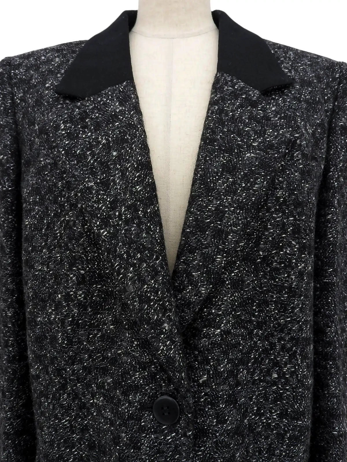 Tweed long jacket in black, gray, and white