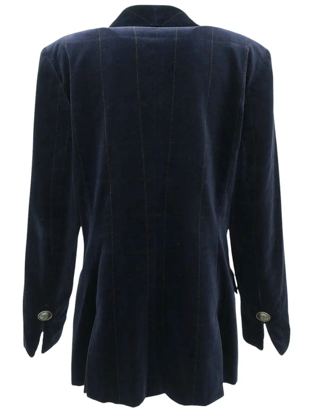 Navy Velour Check Pattern Logo Button Double-Breasted Jacket