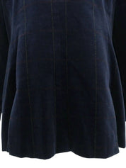 Navy Velour Check Pattern Logo Button Double-Breasted Jacket