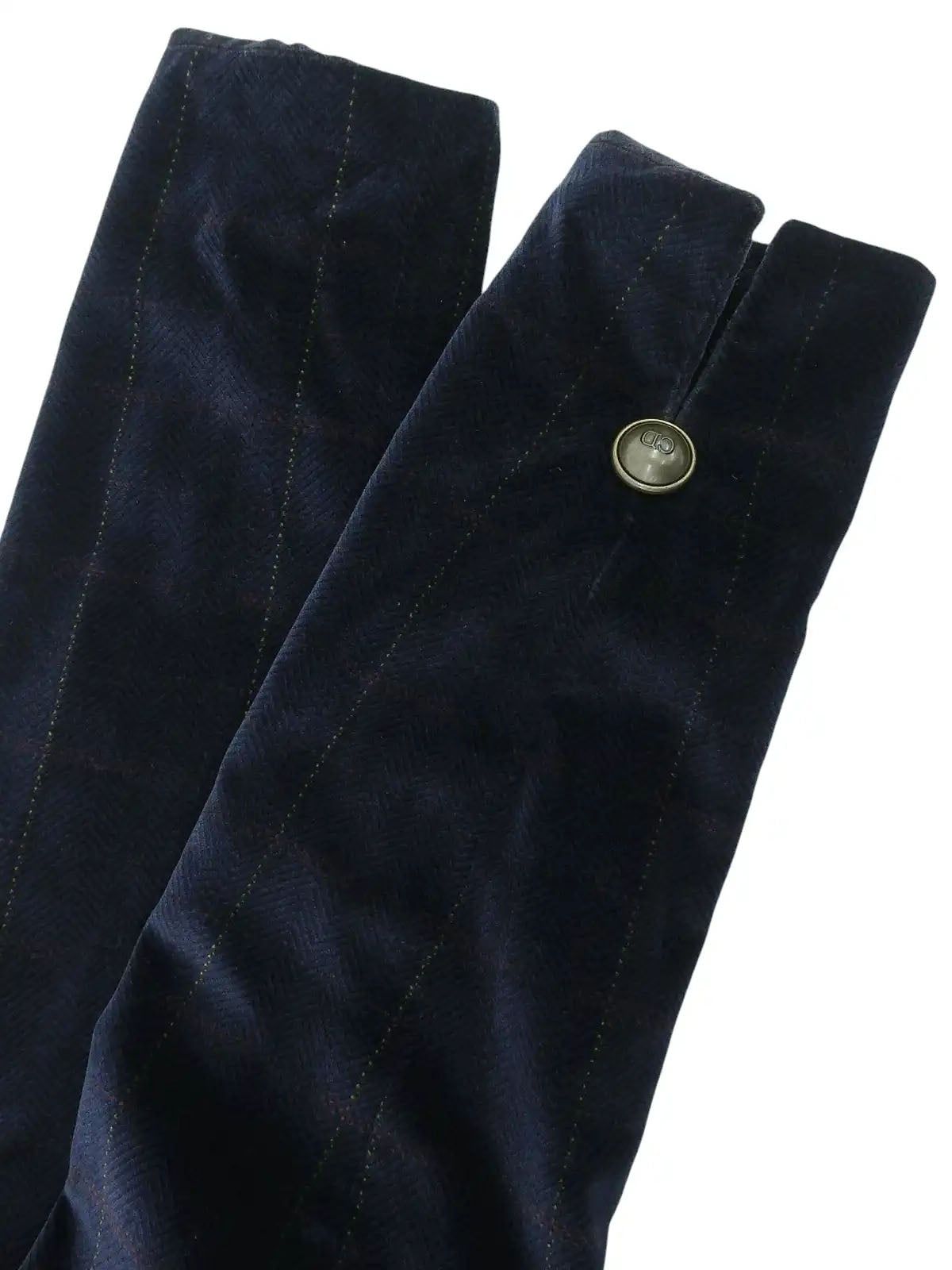 Navy Velour Check Pattern Logo Button Double-Breasted Jacket